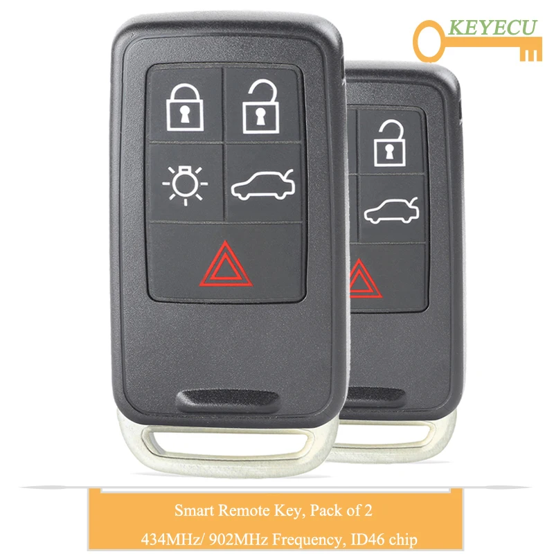 KEYECU 2 шт. умный Автомобильный ключ для Volvo XC60 S60 S60L V40 V60 S80 XC70 FOB 5 Btns 434 МГц/902 МГц чип