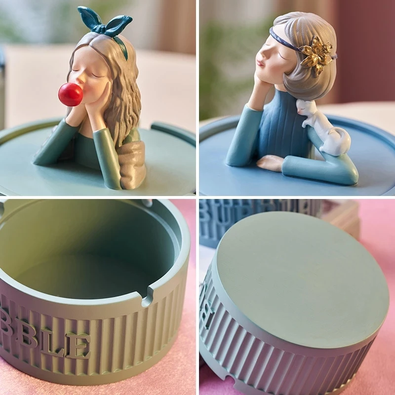 

Милая девушка в виде пузырька с чехлом, простой современный стол для гостиной, необычная мультяшная сигарета