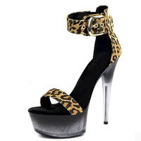 mature platform sandals 15cm open toe leopard print high stripper heels pole dance shoes sexy fetish party women nightclub model