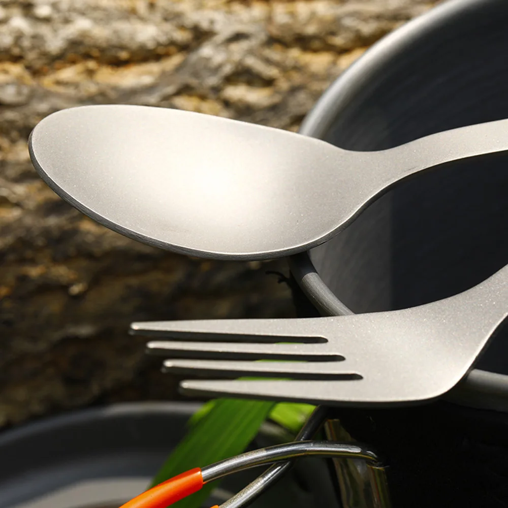 

Lixada Lightweight Titanium Dinner Fork and Spoon Camping Spoon Flatware Cutlery Set for Home Camping Hiking Backpacking Picnic