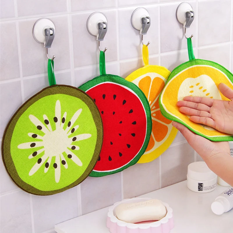 

1PC New Cute Fruit Hand Towel Microfiber Kitchen Bathroom Hanging Cleaning Cloth Rag Wipe Quick-Dry Cute Fruit Print Dish Cloth