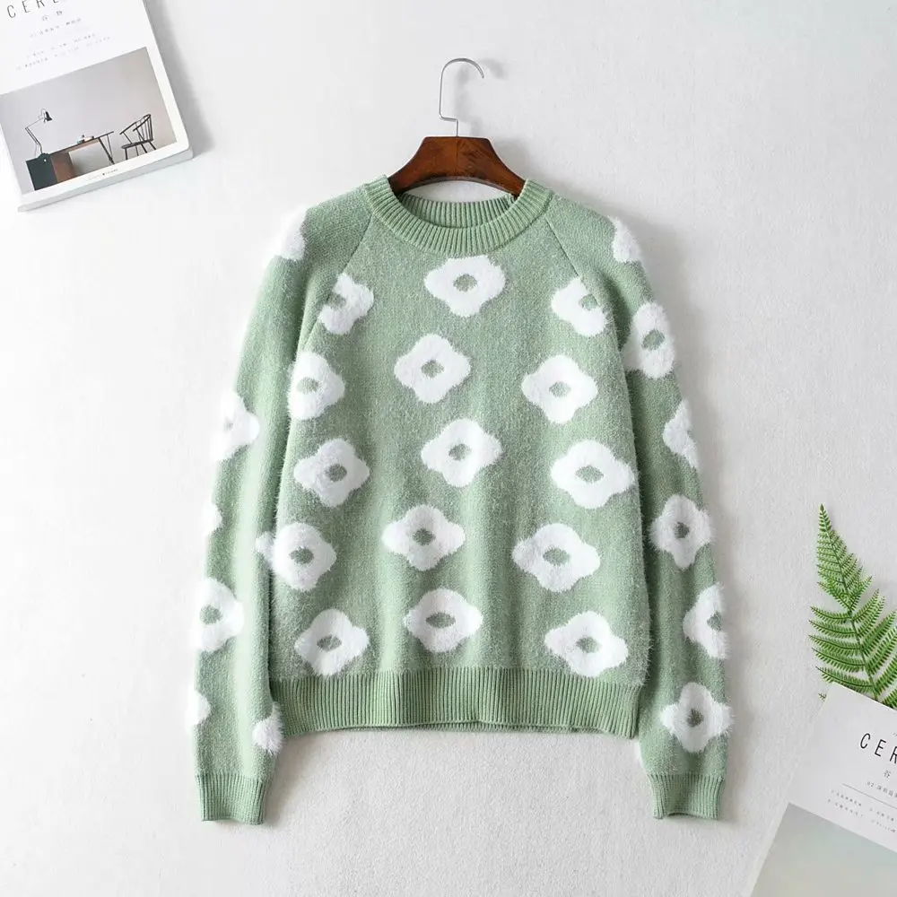 

Women Clothes 2019 Autumn and Winter Clothes Women Lazy Wind Round Neck Flower Jacquard Pull Femme Pullover Women Sweater Women