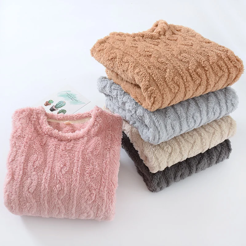 Winter Women's Flannel Pajamas Thicken Warm Coral Fleece Homewear Loose Comfortable Plus Fleece Pajama Set