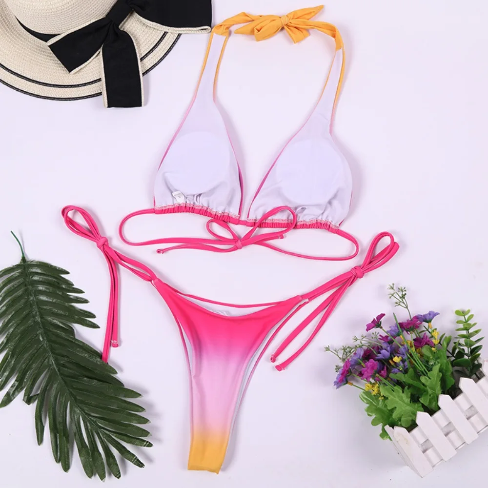 

Tie Dye Bikini 2021 Hater Neck two pieces Swimsuit Thong Swimsuit Padded Beachwear Bathing Suit Bather