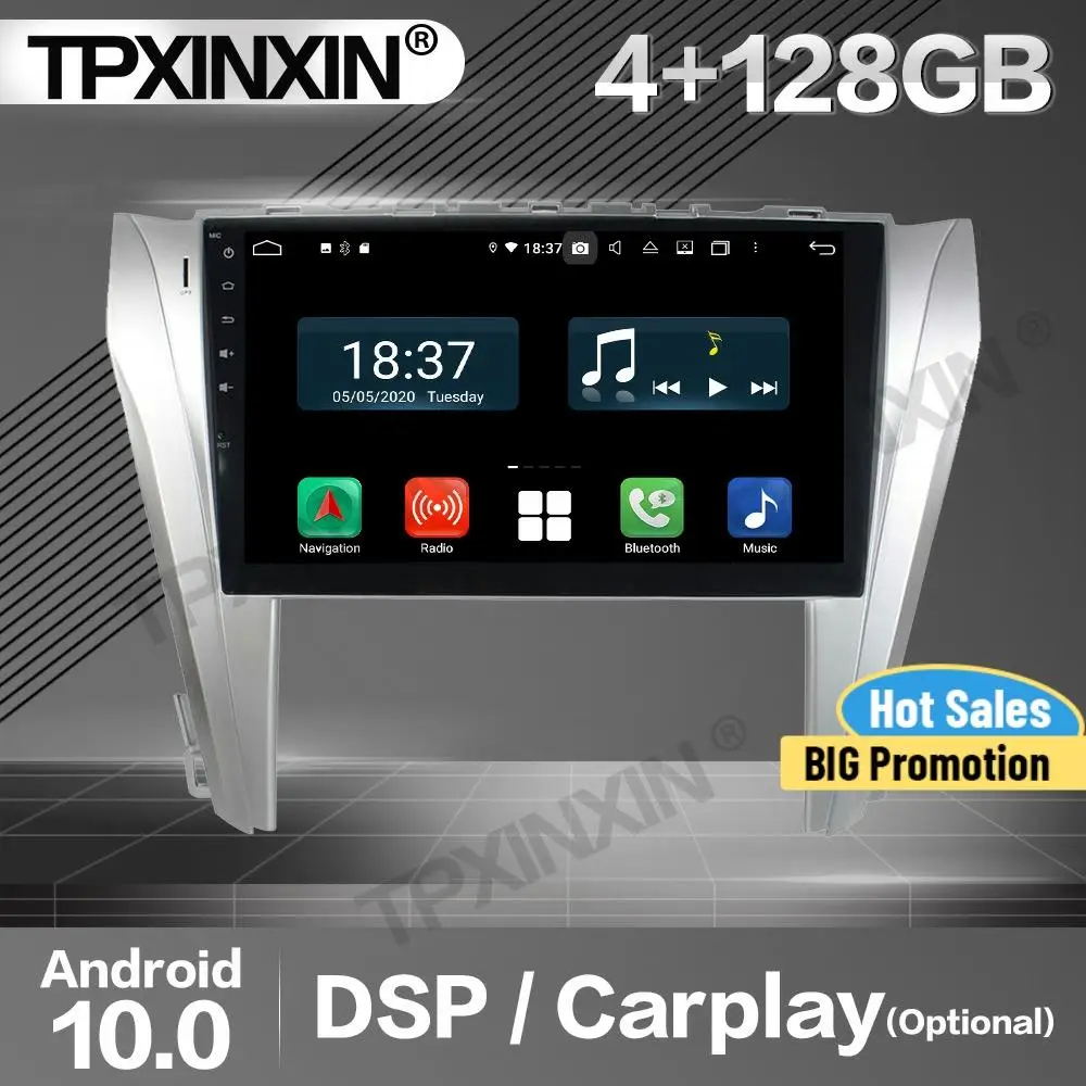 

4+128G Carplay Car Radio 2 Din Stereo Receiver Android For Toyota Camry 2014 2015 GPS Navigation Player Audio Recorder Head Unit