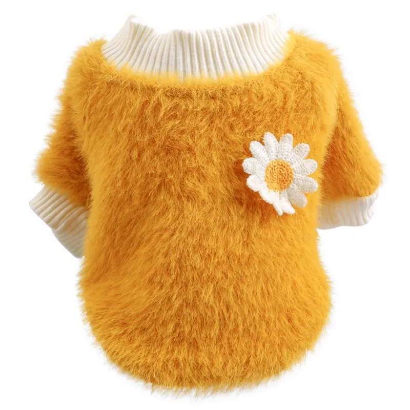 

Plush Round Neck Warm Winter Flower Sweater For Small Dogs Soft French Bulldog Puppy Dog Clothing Chihuahua Clothes