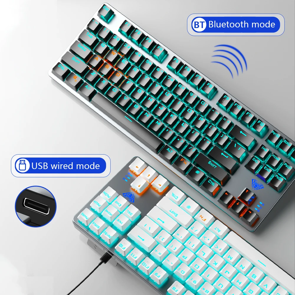 aula f3287 mechanical keyboard wireless bluetooth 87 keys backlight gaming keyboard for android windows desktop laptop pc free global shipping