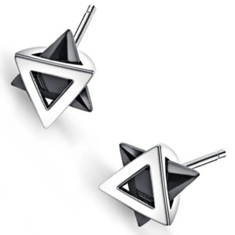 

White/Blue/Black Triangle Stone Geometric Stud Earrings for Men Retro Punk Jewelry Male Hip Hop Fashion Silver Plated Earrings