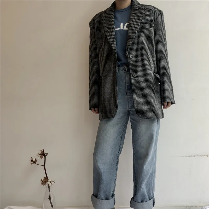 Новый Винтажный клетчатый женский Блейзер маленький костюм повседневная куртка
