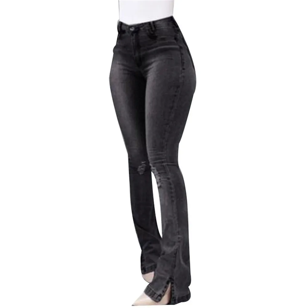 

Women High Waist Retro Jeans Flare Pants Stretch Slim Bell Bottom Denim Trousers K2