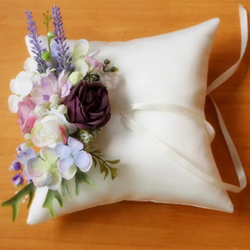 Подушка для кольца Свадебный Цветочный девочек белый цветок розовый фиолетовый |