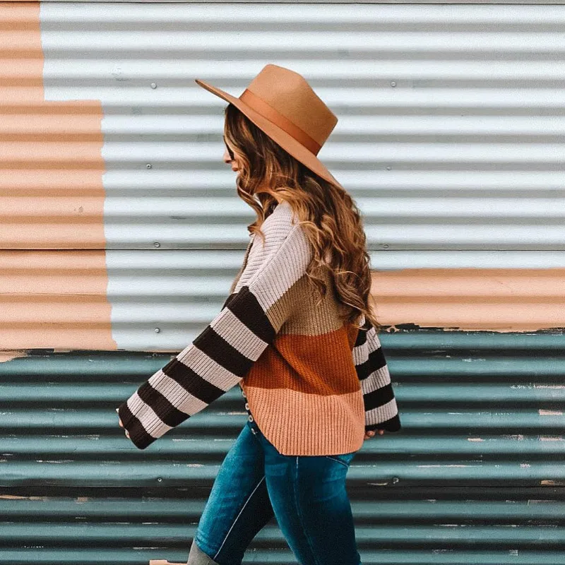 

Женский свитер в стиле пэчворк, модные осенне-весенние топы, пуловер с длинным рукавом, свитер, уличная одежда