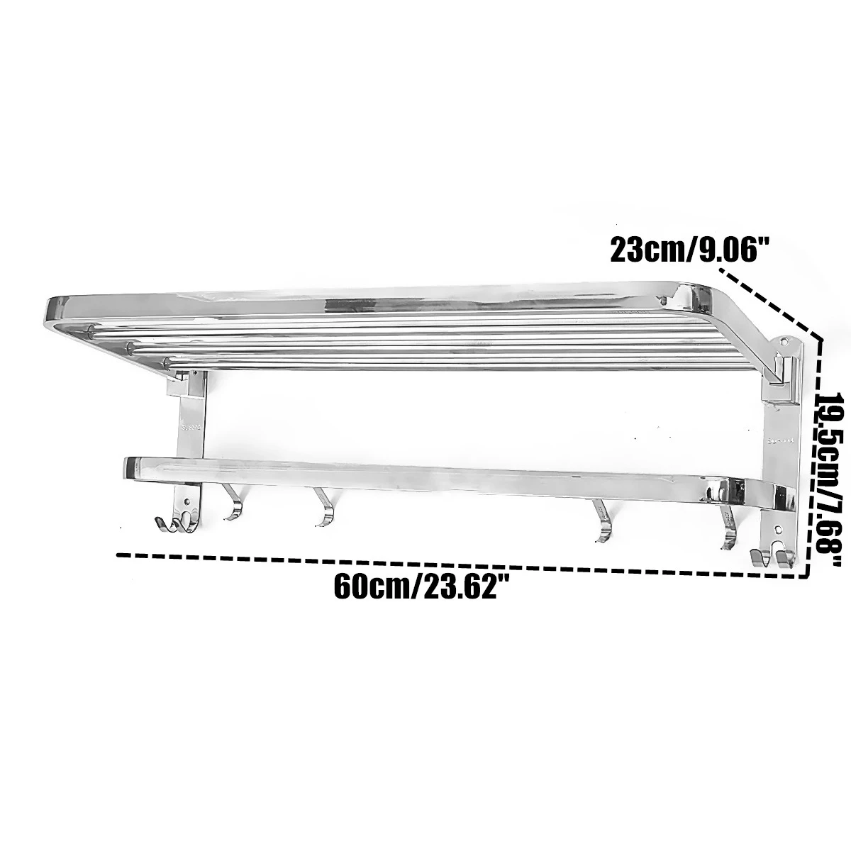 

Folding 2 Layers Stainless Steel Bathroom Towel Rack Storage Holder Wall Hanger Polished Toilet Towel Clothes Shelf With 9 Hooks