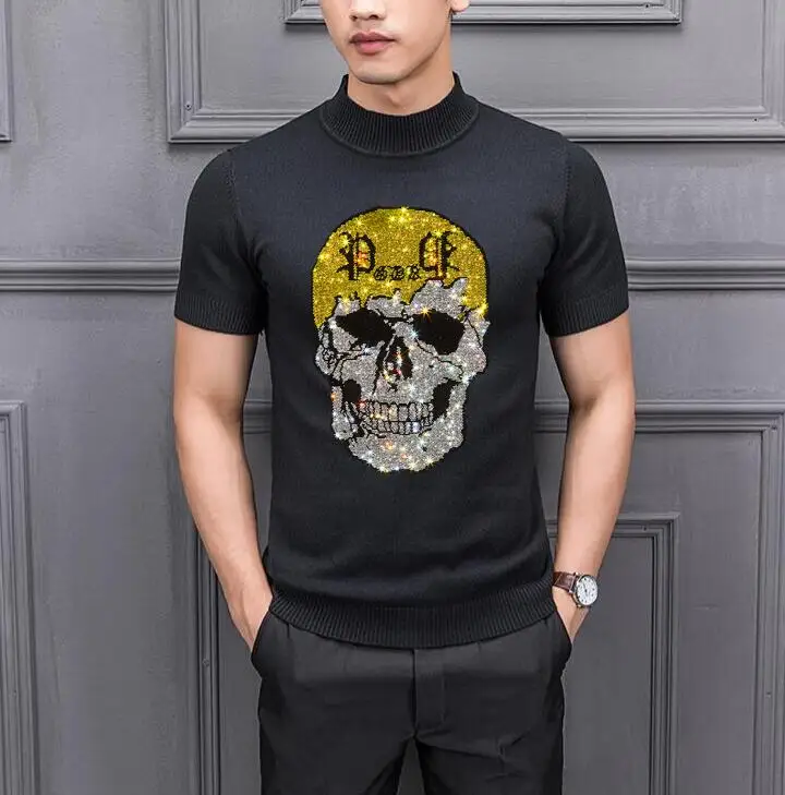 

Winter Men's short Sleeve sweaters with Rhinestones 2021 Sportswear top quality