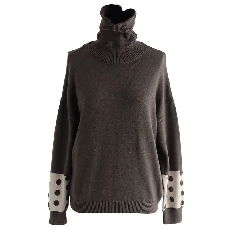 XITAO knitted Turtleneck Sweatshirt Contrast Color Splicing Cuff Pullover Women Winter The New Casual Temperament ZY2511