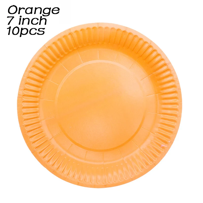 orange 10pcs plates Однотонные бумажные тарелки и стаканы, одноразовые столовые приборы, рождественские украшения для дня рождения, Детские Свадебные розовые украшения, подарок подружки невесты - Цвет: orange 10pcs plates