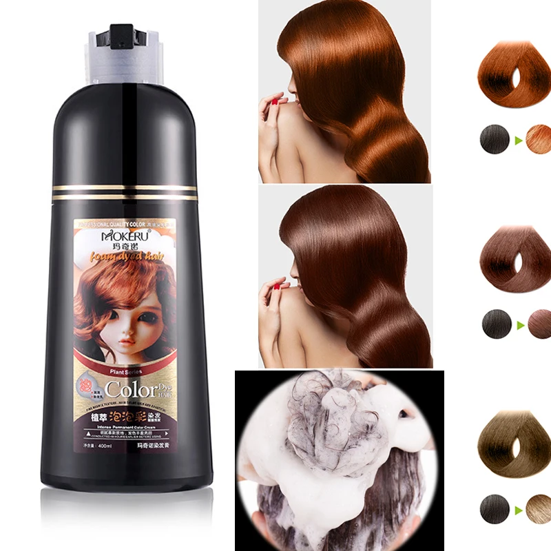 

400ml Mokeru Long Lasting Natural 5 Mins Hair Color Shampoo Permanent Fast Black Hair Dye Shampoo For Woman Grey Hair Removal