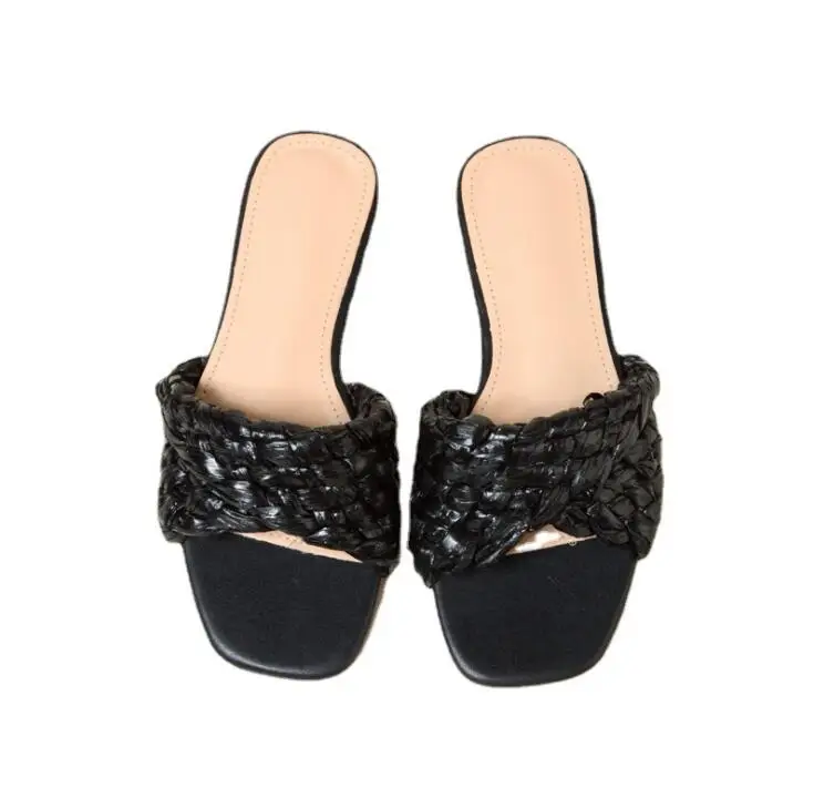 Женские плетеные шлепанцы с открытым носком пляжные тапочки ярких цветов