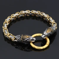the latest popular nordic mens bracelet viking stainless steel two color wolf head king chain bracelet viking jewelry