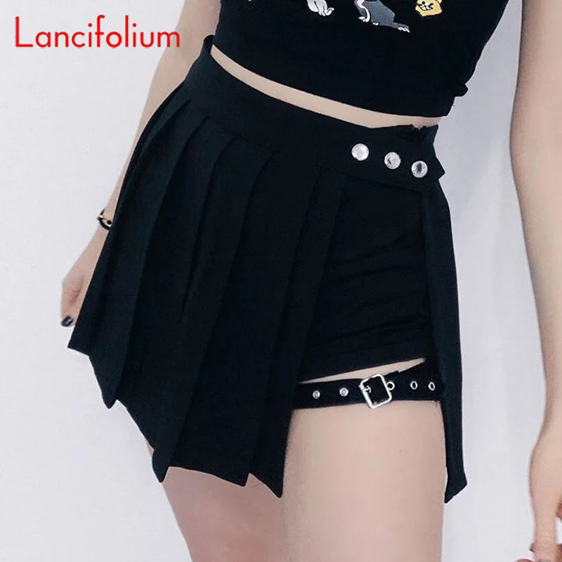 Мини-юбка женская готическая Плиссированная с завышенной талией в стиле панк