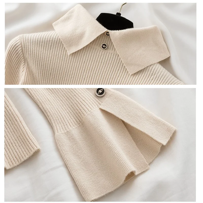 Tuangbiang поло воротник с разрезом расклешенные рукава пуловеры на пуговицах 2021