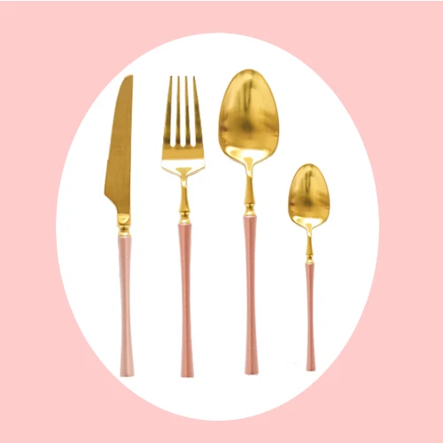 Pink gold 4 set Серебряный набор столовых приборов, роскошная столовая посуда, 1 шт., зеркальная полировка, столовые приборы, 304 нержавеющая сталь, столовый нож и вилка - Цвет: Pink gold 4 set