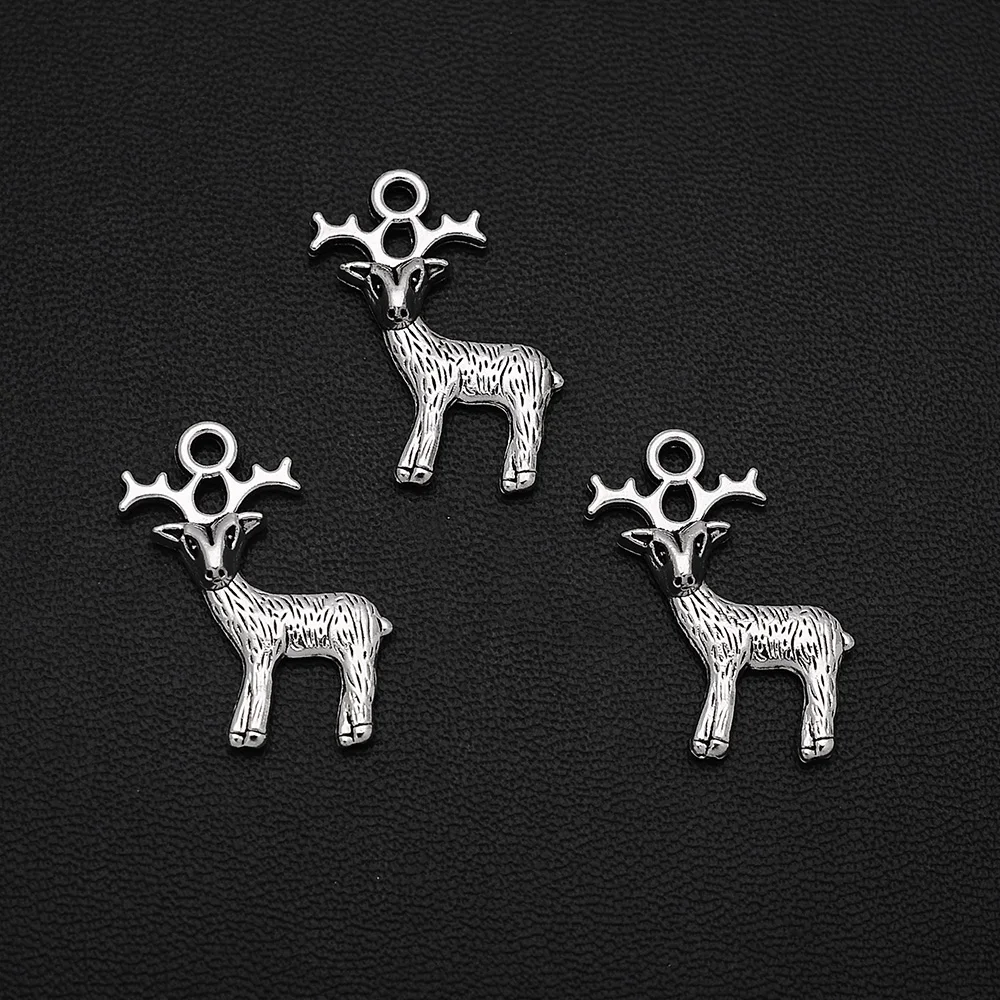 

30pcs/Lots 18x24mm Antique Silver Plated Elk Deer Christmas Charms Winter Pendants For DIY Jewelry Creation Bulk Items Wholesale