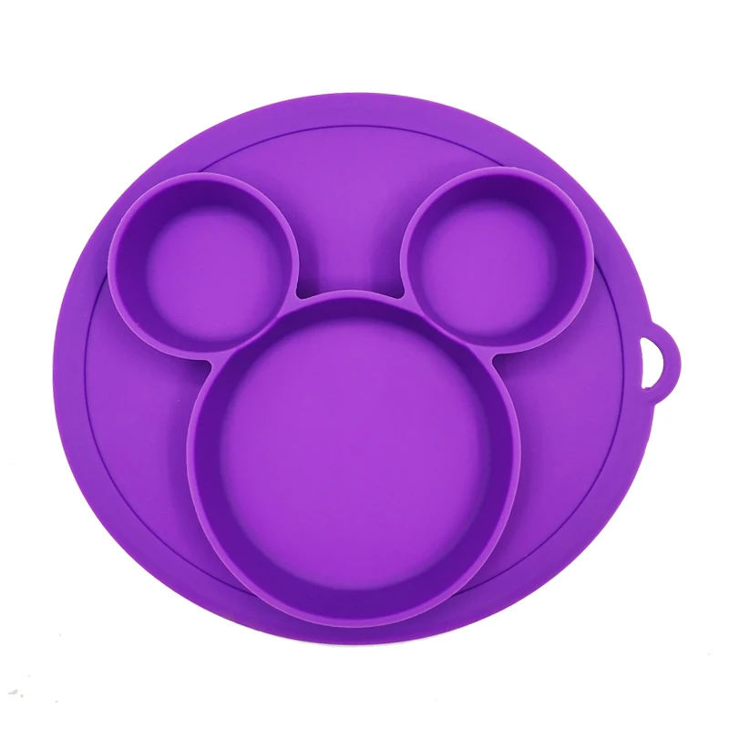 Purple Plate A Силиконовая обеденная тарелка для кормления детей, присоска, посуда, чаши, милые BPA Детские тарелки для малышей, твердые Мультяшные Обучающие - Цвет: Purple Plate A