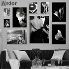 Привлекательная Женская Картина на холсте, ВИНТАЖНЫЙ ПЛАКАТ с проигрывателем записей, черно-белый цветок, Настенная картина, скандинавские настенные картины, декор для спальни