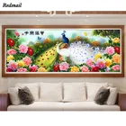 Алмазная 5D картина сделай сам с павлинами, большой набор павлинов, цветы пионов, алмазная вышивка, мозаика с полным наполнением, олень восхода солнца EE1209