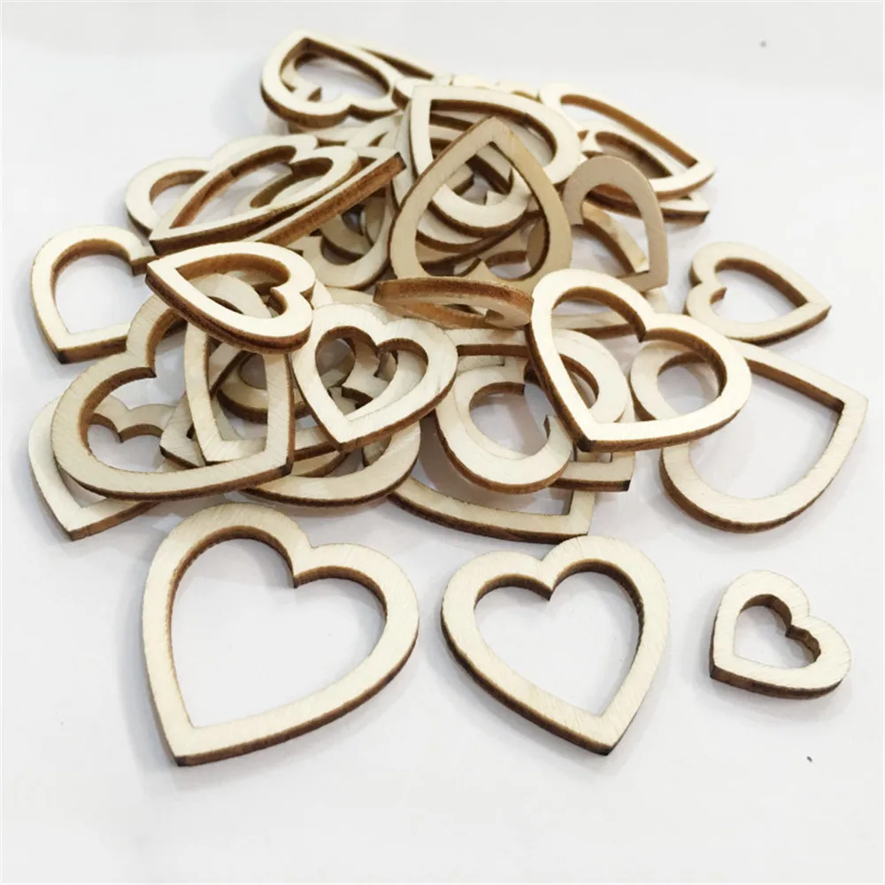 100 шт. полое сердце любовь Деревянный DIY лазерная резка украшение ручной работы