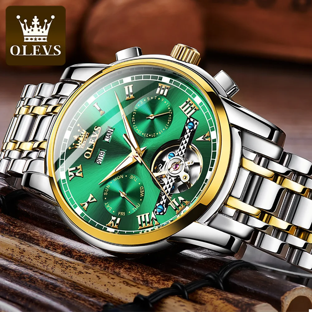 

OLEVS 2021 new fashion men's watch adopts stainless steel top brand luxury sports dual calendar watch men's Relogio Masculino
