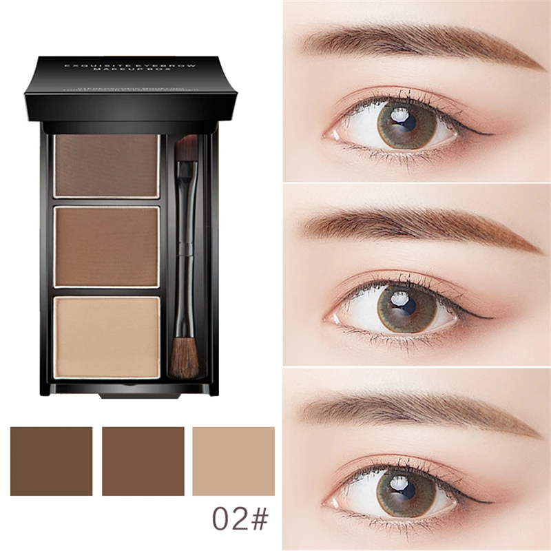 3 Colors Eyebrow Powder Makeup Palette Waterproof Shade for Enhancer Cosmetic Brush Mirror Box Make Up Tools Set | Красота и здоровье