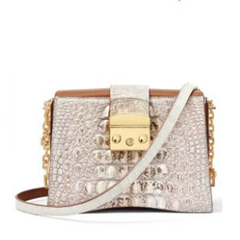 

Женская сумка через плечо FENGGE, серая квадратная сумка из тайского крокодиловой кожи с цепочкой на одно плечо,