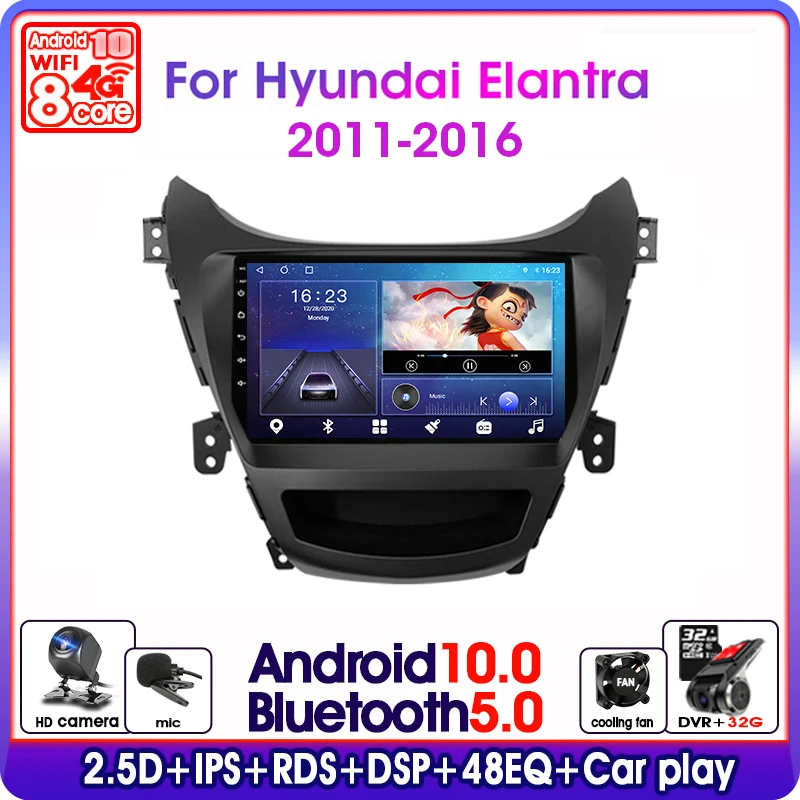 $87.18 Android 10.0 Car Radio For Hyundai Elantra Avante I35 2011-2016 Multimedia Video Player Navigaion GPS 2 din dvd Stereo Head unit