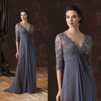 mb002 2015 elegant lace appliqued half sleeves grey chiffon mother of the bride dresses