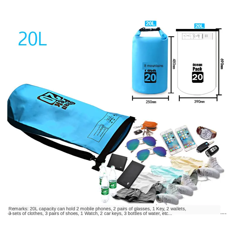 

30L Swim Bag Outdoor Waterproof Bag PVC Coated Mesh Fabric Waterproof Bucket Bag Drifting Bucket Bag Waterproof Bucket Bag