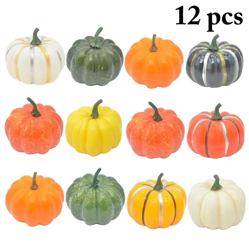 

12pcs/set Artificial Pumpkins Realistic Lifelike Faux Vegetable Simulation Pumpkins Photography Props Home Decor For Halloween