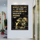 Родной Американский Волк уважает жизнь каждой живой ходьбы с мудростью, ретро-постер, искусство стены на холсте