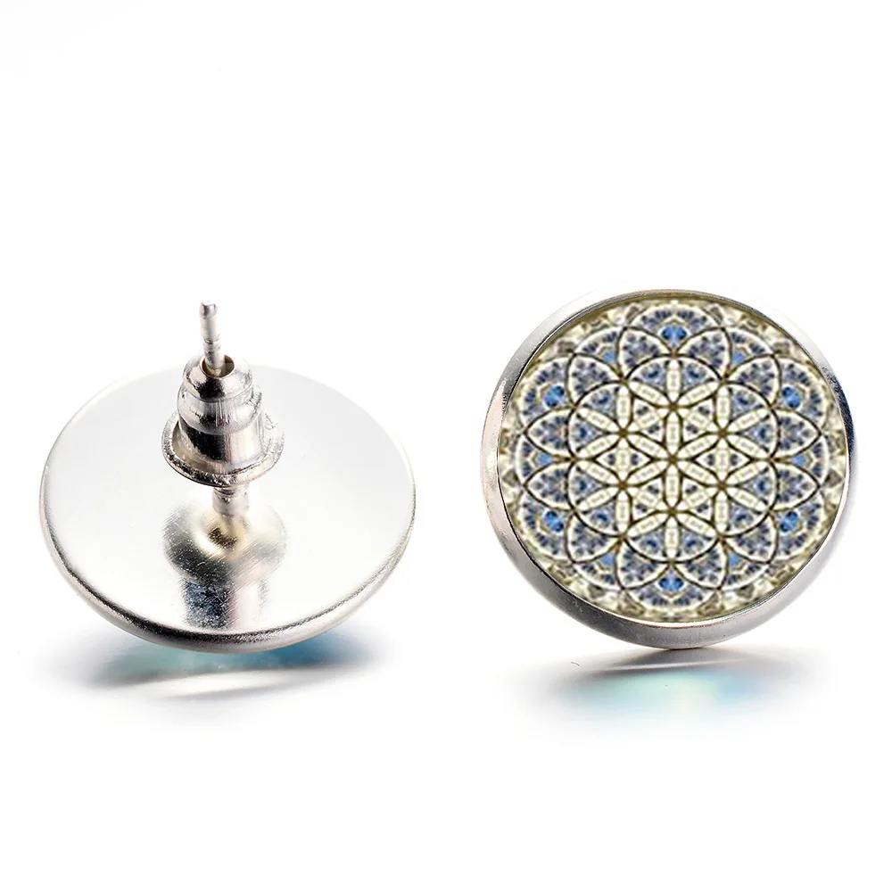 Серьги гвоздики в виде цветка жизни классические с священными геометрическими