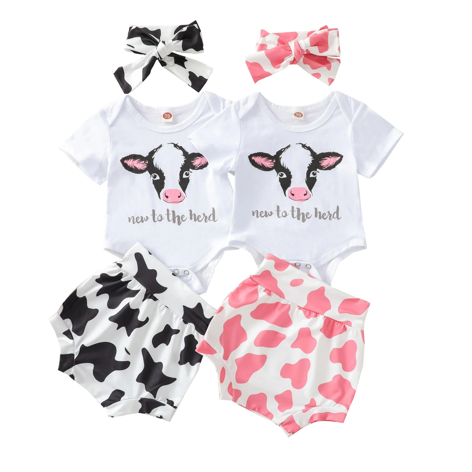 

Kids Baby Girl Clothing Set Cow Print Short Sleeve Romper Top+Milk Cow High Waist Shorts