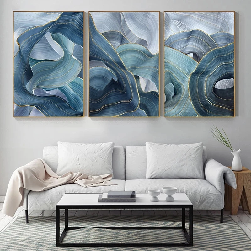 

Canvas Painting Prints Modular Blue Abstract Marble Poster Wall Art HD Pictures Home Decoration Cuadros Artwork Bedroom No Frame