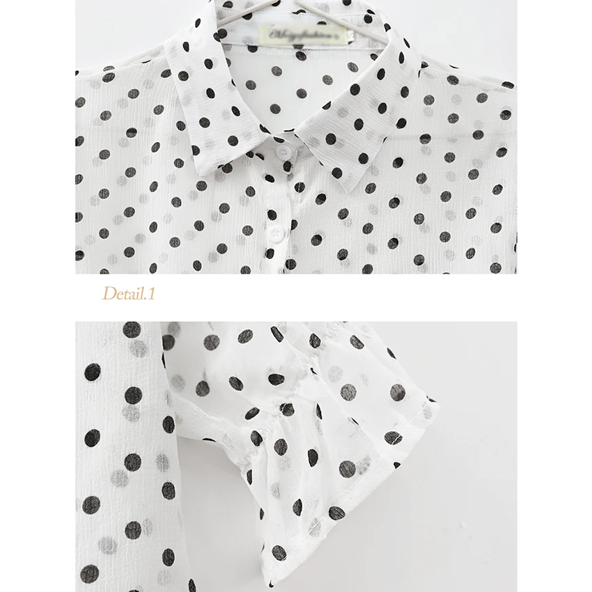 

Summer Polk Dot Chiffon Blouse Shirt Women Tops And Blouses 2021 Korean Fashion Beach Sunscreen Shirts Thin Coat Loose Tops