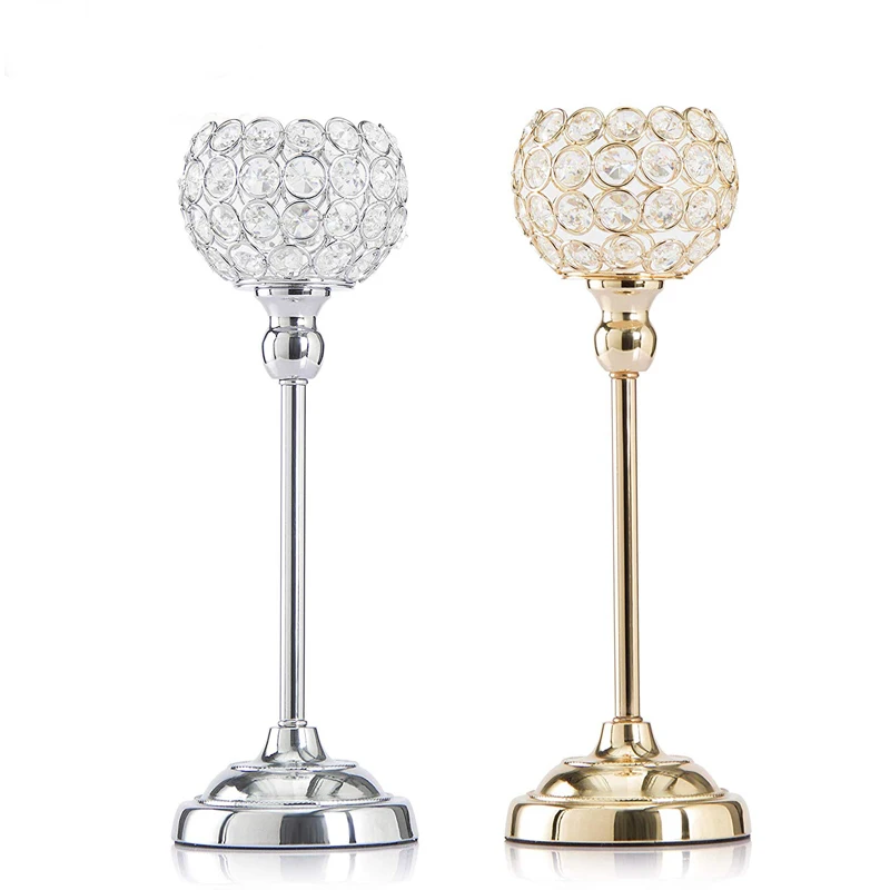 Блестящие вечерние подсвечники с кристаллами, металлические Серебристые свадебные подсвечники, подсвечники, свадебные украшения для дома и бара, рождественские украшения