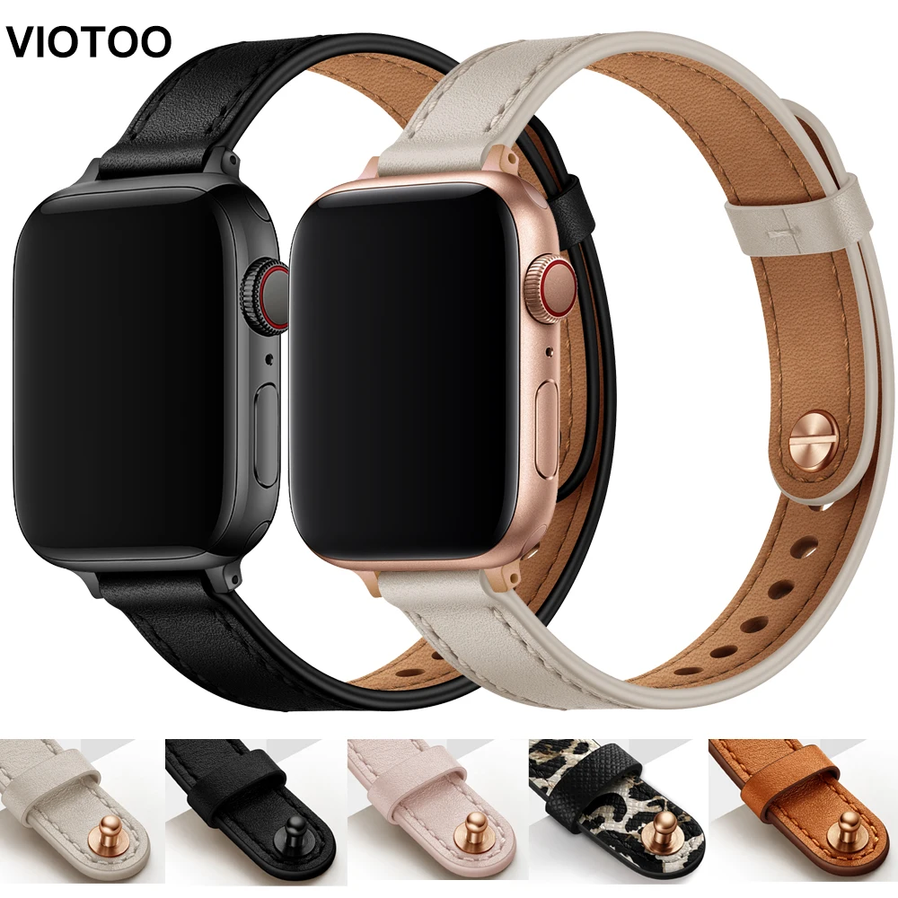 

Ремешок для часов VIOTOO женский из натуральной кожи, тонкий браслет для Apple Watch, 40 мм 38 мм 44 мм 42 мм Series SE 6 5 4 3 2 1 14 мм