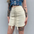 Женская юбка-карандаш с завышенной талией, черная облегающая мини-юбка на завязках в готическом стиле, Клубная одежда, 2020