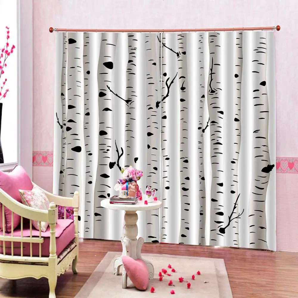 

Custom Birch Tree Curtains Artistic White Branches with Leaves Autumn Nature Forest Living Room Bedroom Window Drapes