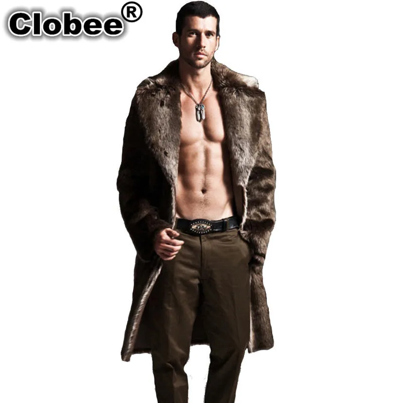 Мужское пальто из искусственного меха норки с отложным воротником размеры до