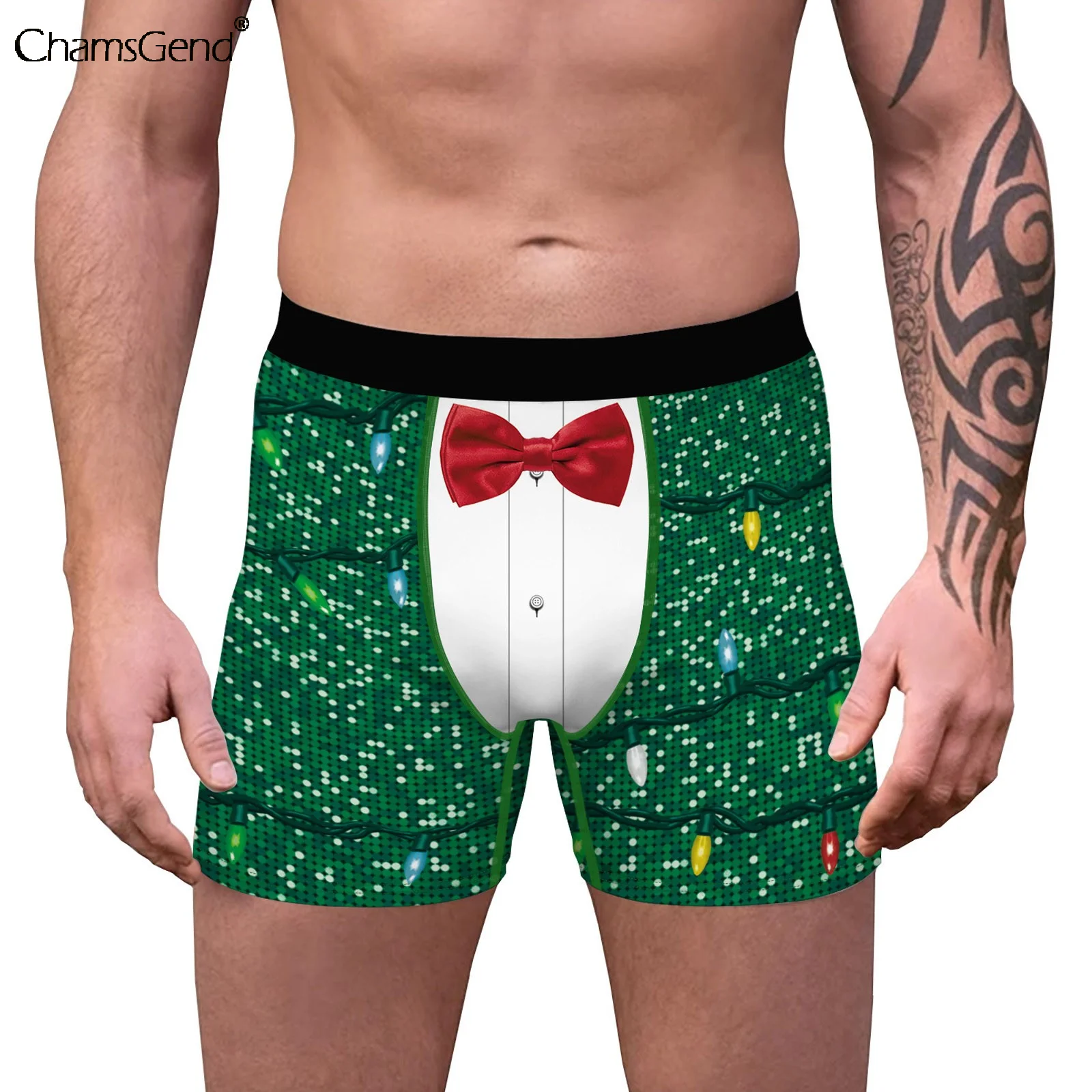

Men's Christmas Underwear Funny Bowtie Graphic Printed Mid-Waist Boxers Man Gay Breathable Underpants Stretch Intimates