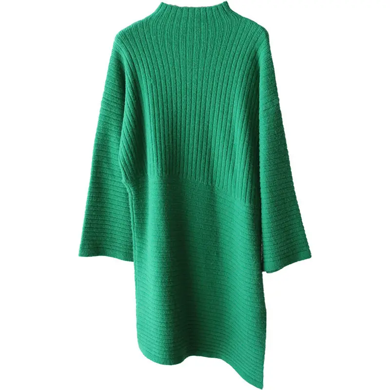 Длинный секционный пуловер женский осенний и зимний Сплит платье с высоким